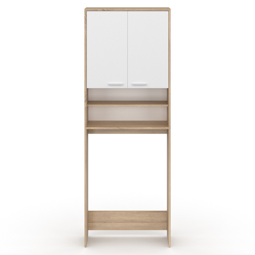 Meuble étagères De Rangement Dessus Machine à Laver Et Wc Wallis Blanc Et Hêtre