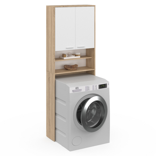 Meuble étagères De Rangement Dessus Machine à Laver Et Wc Wallis Blanc Et Hêtre
