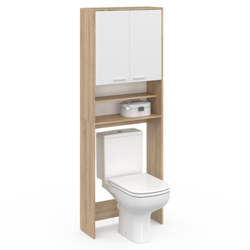 Meuble étagères De Rangement Dessus Machine à Laver Et Wc Wallis Blanc Et Hêtre