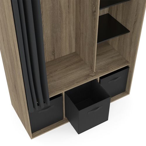 Dressing Penderie Diane 105 X 45 X 167 Cm Hêtre Avec étagères + Boites De Rangement + Rideau Noir