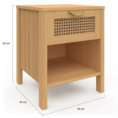 Lot De 2 Tables De Chevet Edhen 1 Tiroir Avec Niche Cannage Et Bois