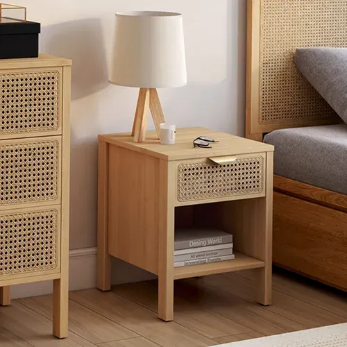 Lot De 2 Tables De Chevet Edhen 1 Tiroir Avec Niche Cannage Et Bois