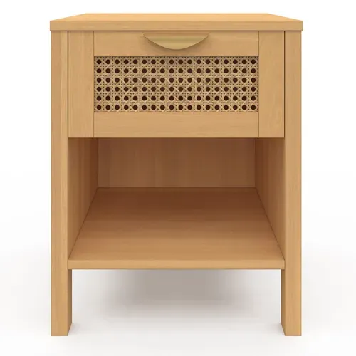 Lot De 2 Tables De Chevet Edhen 1 Tiroir Avec Niche Cannage Et Bois