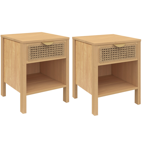 Lot De 2 Tables De Chevet Edhen 1 Tiroir Avec Niche Cannage Et Bois