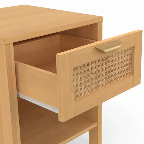 Lot De 2 Tables De Chevet Edhen 1 Tiroir Avec Niche Cannage Et Bois