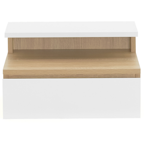 Lot De 2 Tables De Chevet Murales Tomi + 1 Tablette Bois Façon Hêtre Et Tiroir Blanc