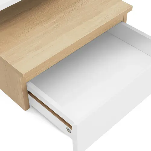Lot De 2 Tables De Chevet Murales Tomi + 1 Tablette Bois Façon Hêtre Et Tiroir Blanc