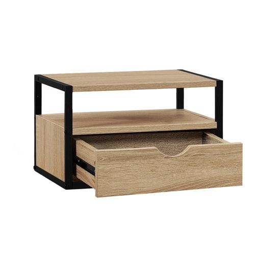 Lot De 2 Tables De Chevet Murales Detroit 1 Tiroir + 1 Tablette Suspendus Bois Et Métal Noir Design