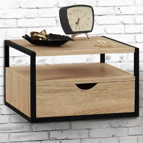 Lot De 2 Tables De Chevet Murales Detroit 1 Tiroir + 1 Tablette Suspendus Bois Et Métal Noir Design