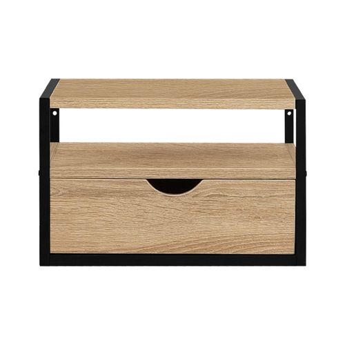 Lot De 2 Tables De Chevet Murales Detroit 1 Tiroir + 1 Tablette Suspendus Bois Et Métal Noir Design