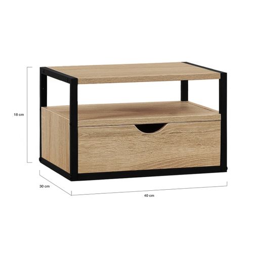 Lot De 2 Tables De Chevet Murales Detroit 1 Tiroir + 1 Tablette Suspendus Bois Et Métal Noir Design