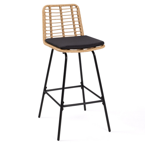 Lot De 2 Tabourets De Bar Summer Effet Rotin Pied Métal Noir