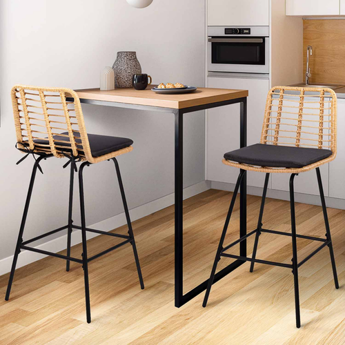 Lot De 2 Tabourets De Bar Summer Effet Rotin Pied Métal Noir