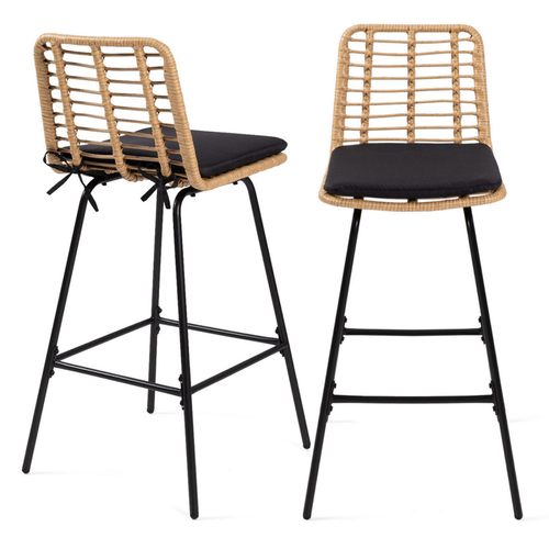Lot De 2 Tabourets De Bar Summer Effet Rotin Pied Métal Noir