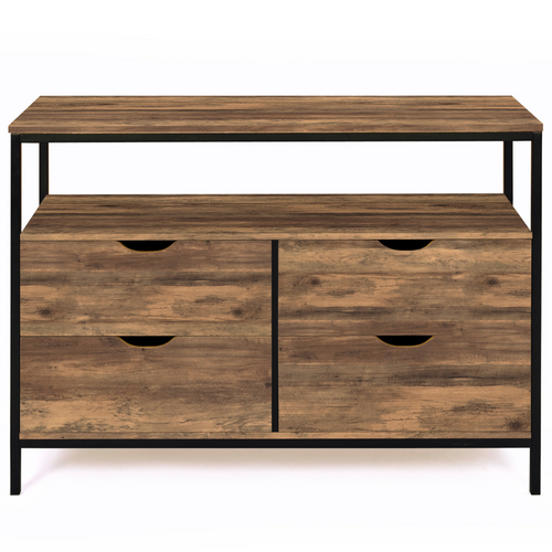 Blanche Pas Cher Commode 4 Tiroirs Detroit 110cm - Style Industriel Avec Étagère Commode 4 Tiroirs Bois