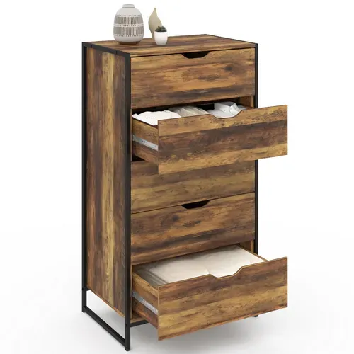 Chiffonnier 5 Tiroirs Hawkins 60 Cm Commode Semainier Bois Foncé Design Industriel