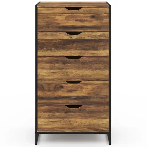 Chiffonnier 5 Tiroirs Hawkins 60 Cm Commode Semainier Bois Foncé Design Industriel