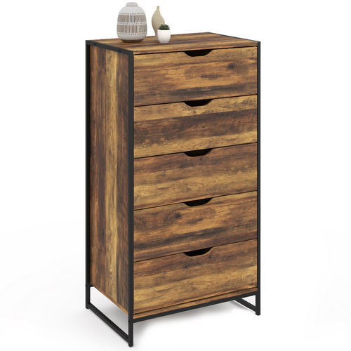 Chiffonnier 5 Tiroirs Hawkins 60 Cm Commode Semainier Bois Foncé Design Industriel