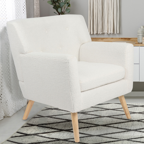 Fauteuil Scandinave Liv En Tissu Bouclette Blanc