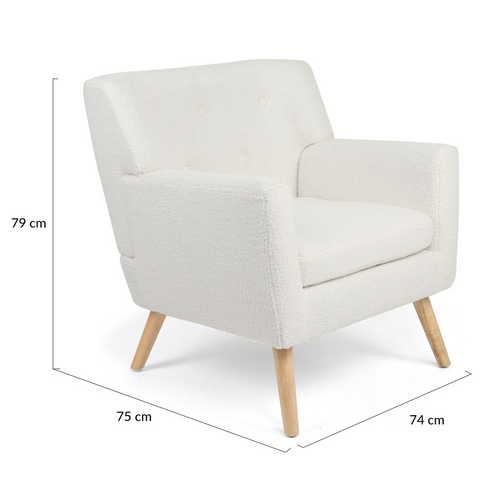 Fauteuil Scandinave Liv En Tissu Bouclette Blanc