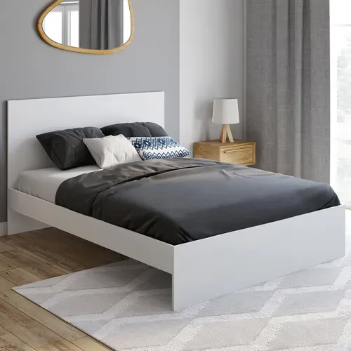 Lit Double Omaha Avec Tête De Lit Et Sommier 140 X 190 Cm Blanc