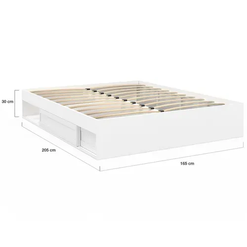 Cadre De Lit Double Salem Avec Rangements Et Sommier 160 X 200 Cm Blanc