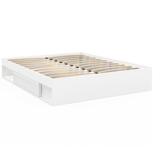 Cadre De Lit Double Salem Avec Rangements Et Sommier 160 X 200 Cm Blanc