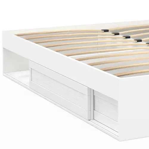 Cadre De Lit Double Salem Avec Rangements Et Sommier 160 X 200 Cm Blanc