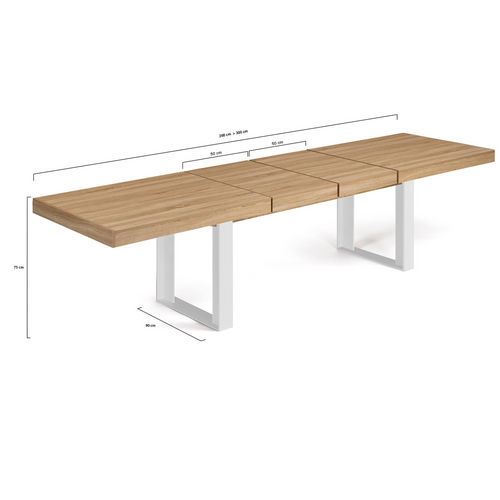 Table à Manger Extensible Rectangle Phoenix 6-12 Personnes Bois Et Blanc 200-300 Cm