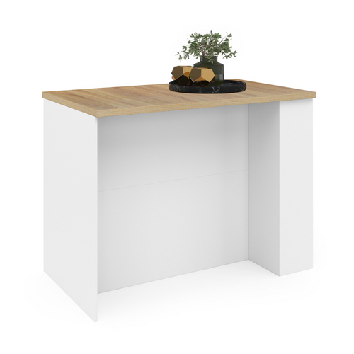 Ilot Central Tibo 120 Cm Bois Blanc Avec Plan De Travail Façon Hêtre