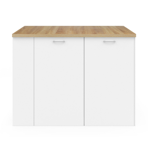 Ilot Central Tibo 120 Cm Bois Blanc Avec Plan De Travail Façon Hêtre