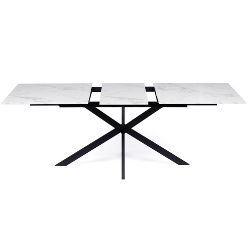 Table à Manger Extensible Rectangle Alix 6-10 Personnes Pied Araignée Noir Plateau Effet Marbre Blan