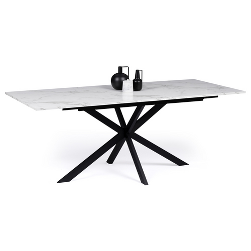 Table à Manger Extensible Rectangle Alix 6-10 Personnes Pied Araignée Noir Plateau Effet Marbre Blan