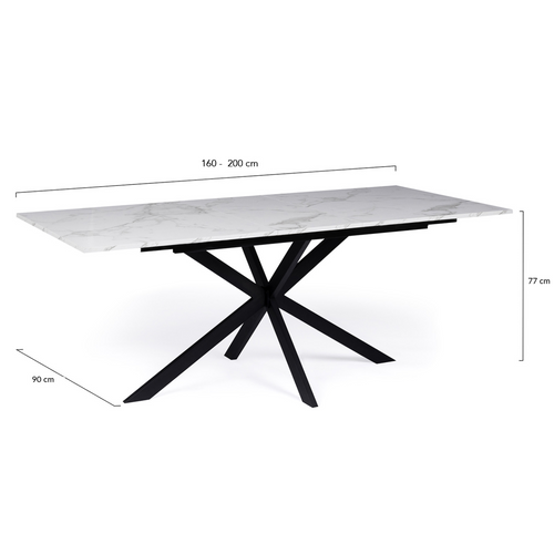 Table à Manger Extensible Rectangle Alix 6-10 Personnes Pied Araignée Noir Plateau Effet Marbre Blan