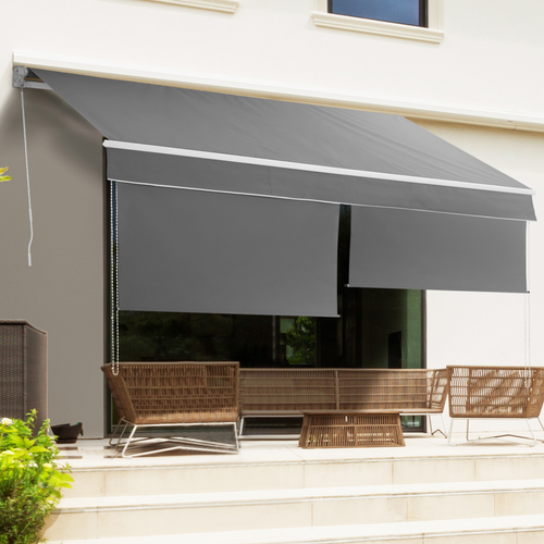 Store Banne Manuel 4x3 M Gris Anthracite Lambrequin H.1,50 M
