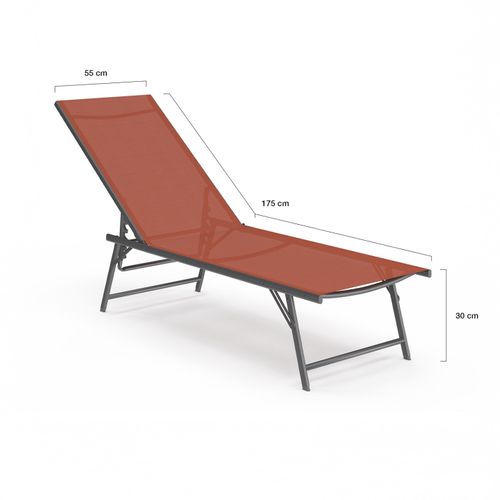 Lot De 2 Transats De Jardin Inclinables Kailua En Acier Gris Anthracite Et Toile Terracotta