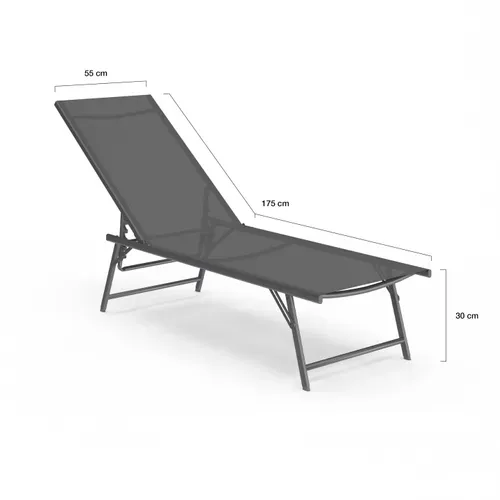 Lot De 2 Transats De Jardin Inclinables Kailua En Acier Gris Anthracite Et Toile Grise