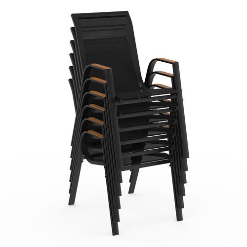 Ensemble Table Et Assise Noumea Table 190 Cm Plateau Effet Bois Et 8 Chaises Empilables Noir Et Bois