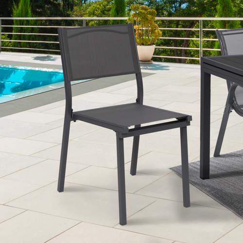 Lot De 6 Chaises De Jardin Olbia Métal Et Textilène Empilables Gris Anthracite