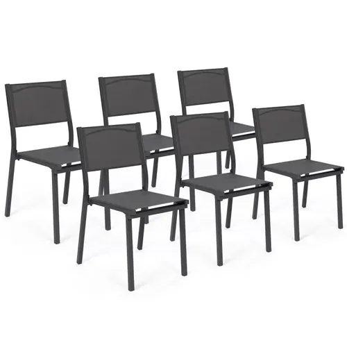 Lot De 6 Chaises De Jardin Olbia Métal Et Textilène Empilables Gris Anthracite