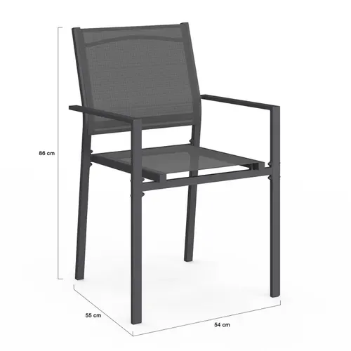 Lot De 6 Chaises De Jardin Olbia Métal Et Textilène Empilables Gris Anthracite