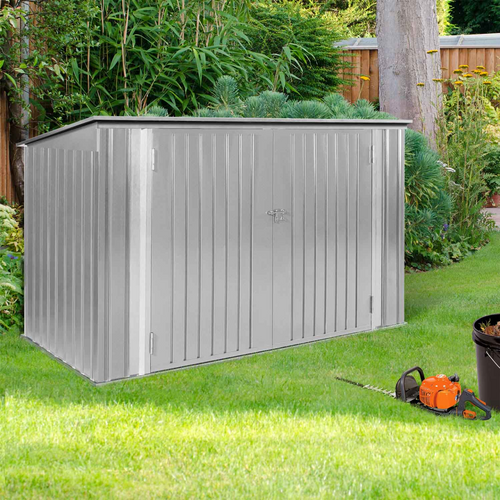 Abri De Jardin En Métal Gris Clair Verrouillable Multi-rangement Stockage Vélos, Outils, Poubelles