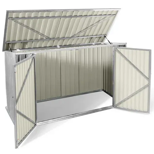 Abri De Jardin En Métal Gris Clair Verrouillable Multi-rangement Stockage Vélos, Outils, Poubelles