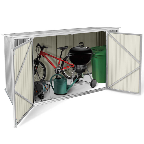 Abri De Jardin En Métal Gris Clair Verrouillable Multi-rangement Stockage Vélos, Outils, Poubelles