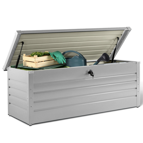 Coffre De Rangement Métal Verrouillable Gris Clair Pour Jardin 600l 165x70x63 Cm