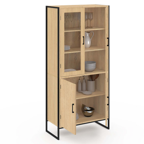 Vitrine Buffet Haut H. 176 Cm Vaisselier Detroit 4 Portes Design Industriel