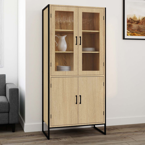 Vitrine Buffet Haut H. 176 Cm Vaisselier Detroit 4 Portes Design Industriel