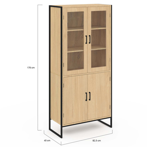 Vitrine Buffet Haut H. 176 Cm Vaisselier Detroit 4 Portes Design Industriel