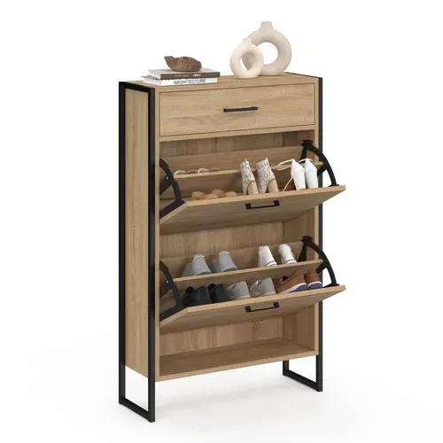 Meuble à Chaussures 12 Paires Luis 2 Portes Avec Tiroir Design Industriel