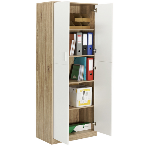 Armoire De Bureau 190 Cm Multifonction Maria Bois Et Blanc 2 Portes 4 Étagères